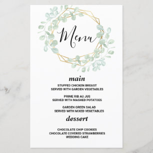 Elegant eucalyptus greenery wedding menu card