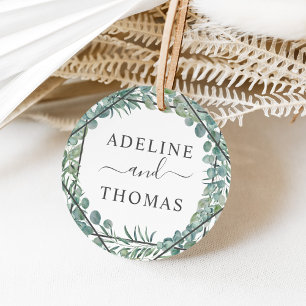 Elegant Eucalyptus Greenery Wedding Monogram Favour Tags