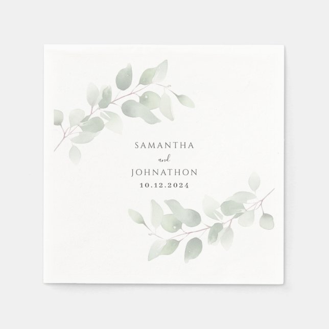 Elegant Eucalyptus Greenery Wedding  Napkin (Front)