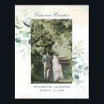 Elegant Eucalyptus Greenery Wedding Photo Poster<br><div class="desc">Elegant botanical gallery wrapped canvas featuring your favourite wedding photo framed with eucalyptus leaves and greenery with a hint of blue and speckles of faux gold glitter over a pastel watercolor wash. Above are your names in script and below is the city, state and date. A simple, rustic design that...</div>