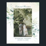 Elegant Eucalyptus Greenery Wedding Photo Poster<br><div class="desc">Elegant botanical gallery wrapped canvas featuring your favourite wedding photo framed with eucalyptus leaves and greenery with a hint of blue and speckles of faux gold glitter over a pastel watercolor wash. Above are your names in script and below is the city, state and date. A simple, rustic design that...</div>