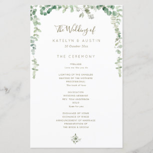 Elegant eucalyptus greenery wedding program