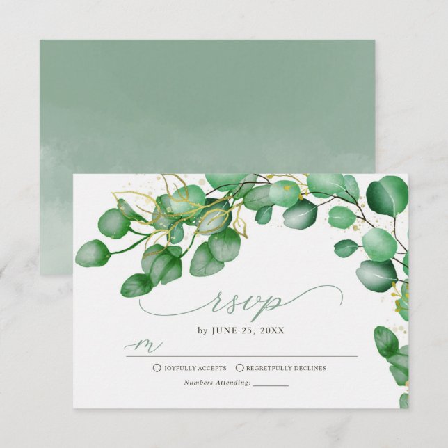Elegant Eucalyptus Greenery Wedding RSVP Card (Front/Back)