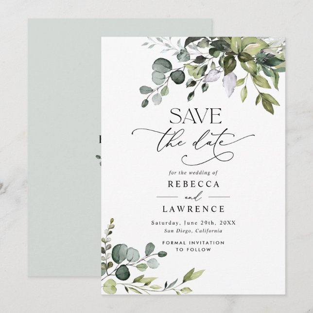 Elegant Eucalyptus Greenery Wedding Save the Date Invitation (Front/Back)