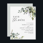 Elegant Eucalyptus Greenery Wedding Save the Date Invitation<br><div class="desc">This elegant and customizable Save the Date features mixed watercolor greenery leaves paired with a classy serif & delicate sans font in black,  with a monogram on the back. Matching items available.</div>