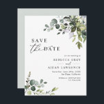 Elegant Eucalyptus Greenery Wedding Save the Date Invitation<br><div class="desc">This elegant and customizable Save the Date features mixed watercolor greenery leaves paired with a classy serif & delicate sans font in black,  with a monogram on the back. Matching items available.</div>