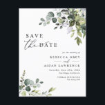 Elegant Eucalyptus Greenery Wedding Save the Date Postcard<br><div class="desc">This elegant and customizable Save the Date Postcard features mixed watercolor greenery leaves paired with a classy serif & delicate sans font in black,  with a monogram on the back. Matching items available.</div>