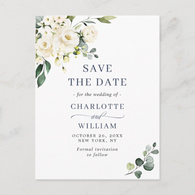 Elegant Eucalyptus Greenery Wedding Save the Date Postcard (Front)