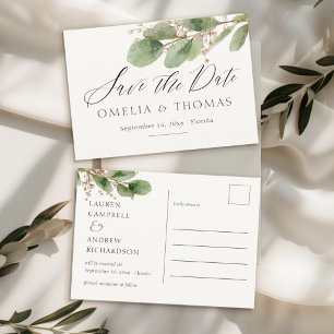 Elegant Eucalyptus Greenery Wedding Save the Date Postcard
