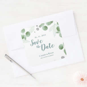 Elegant Eucalyptus Greenery Wedding Save the date Square Sticker