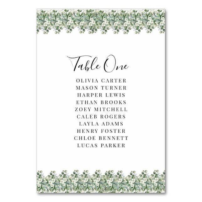 Elegant Eucalyptus Greenery Wedding Table Number (Front)
