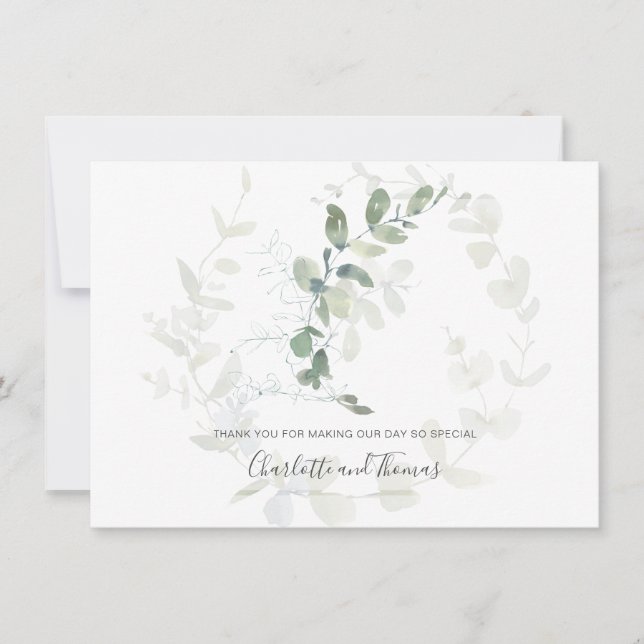 Elegant Eucalyptus Greenery Wedding Thank You Card (Front)