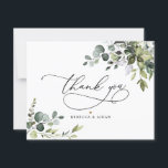 Elegant Eucalyptus Greenery Wedding  Thank You Card<br><div class="desc">Designed to coordinate with our Boho Greenery wedding collection,  this customizable Flat Thank You card features mixed watercolor greenery leaves paired with a classy serif font in black for an optional message on the back. Matching items available.</div>