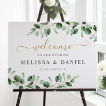 Elegant Eucalyptus Greenery Wedding Welcome Sign<br><div class="desc">Designed to coordinate with our Moody Greenery wedding collection,  this customizable welcome sign template features watercolor eucalyptus branches & has been paired with a whimsical calligraphy and a classy serif font in gold and grey. To make advanced changes,  please select "Click to customize further" option under Personalize this template.</div>