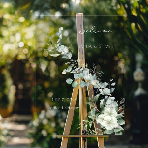 Elegant Eucalyptus Greenery Welcome Acrylic Sign