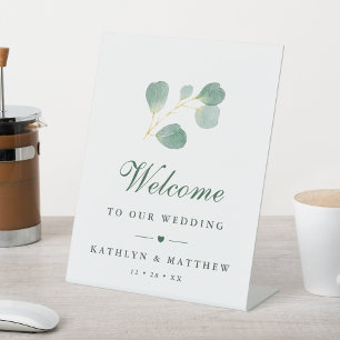 Elegant Eucalyptus Greenery Welcome Pedestal Sign