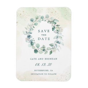 Elegant Eucalyptus Greenery Wreath Save The Date Magnet