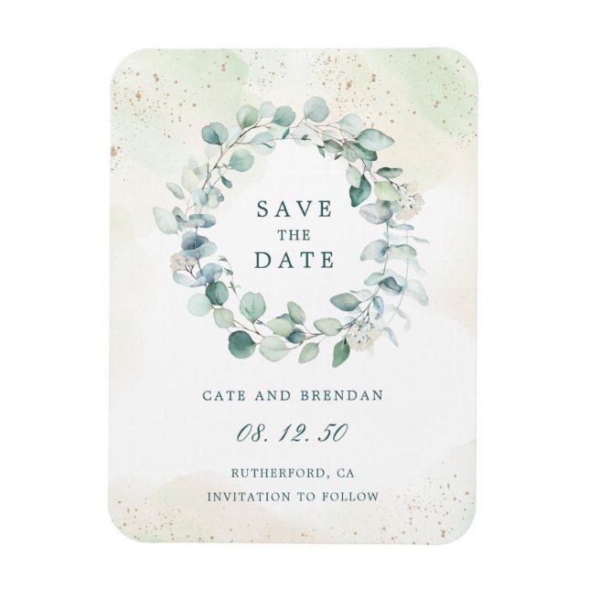 Elegant Eucalyptus Greenery Wreath Save The Date Magnet (Vertical)