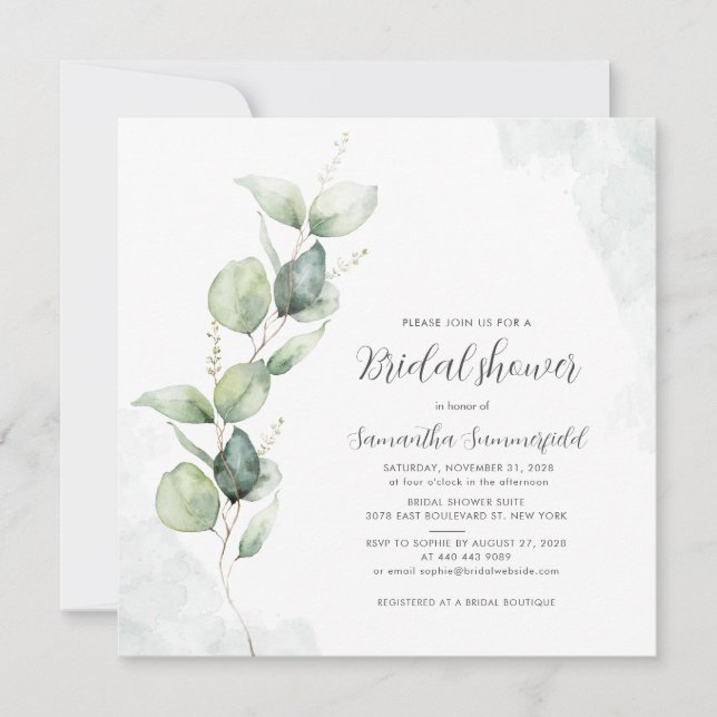 Elégant Eucalyptus Invitations Fêtes des mariées (Devant)