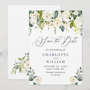 Elegant Eucalyptus Ivory White Roses Wedding Save The Date