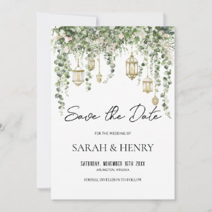 Elegant Eucalyptus Lantern Save the Date Invitation