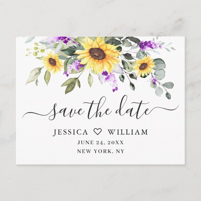 Elegant Eucalyptus Lavender Wedding Save the Date Postcard (Front)