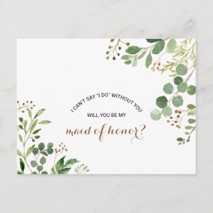 Elegant Eucalyptus Leaf Greenery Maid of Honour Invitation Postcard