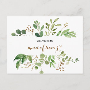 Elegant Eucalyptus Leaf Greenery Maid of Honour Invitation Postcard