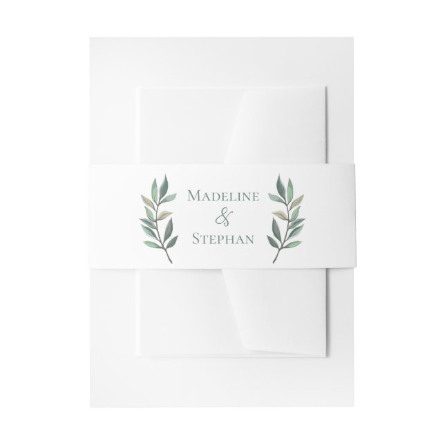 Elegant Eucalyptus Leaf Personalized Wedding Invitation Belly Band (Front Example)