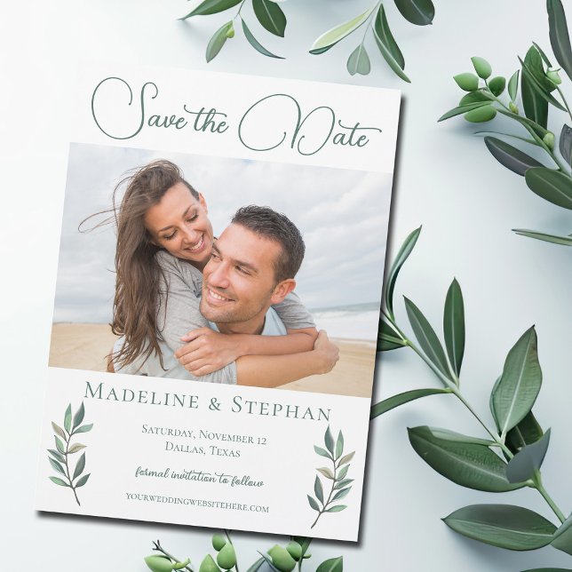 Elegant Eucalyptus Leaf Save the Date Photo Magnet (Creator Uploaded)