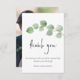 Elegant Eucalyptus Leaf Script Photo Thank You