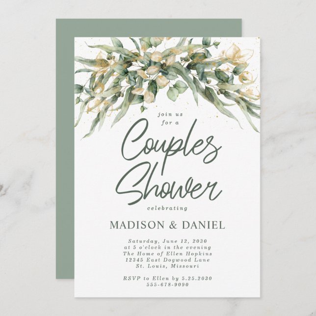 Elegant Eucalyptus Leaves Couples Shower Invitatio Invitation (Front/Back)
