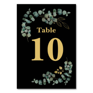 Elegant Eucalyptus Leaves Faux Gold Table Number