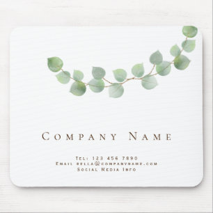 Elegant Eucalyptus Leaves Feminine Business Name Mouse Pad