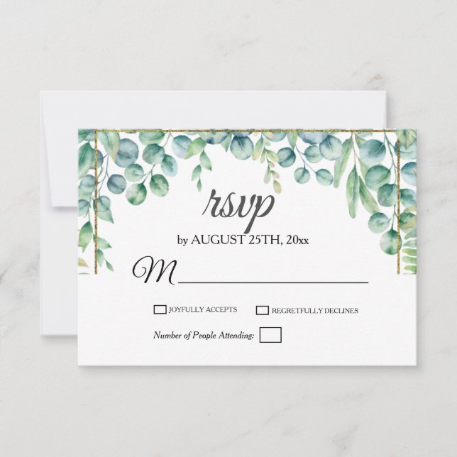 Elegant Eucalyptus Leaves Greenery Floral Wedding RSVP Card (Front)