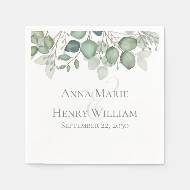 Elegant Eucalyptus Leaves Greenery Foliage Napkin (Front)