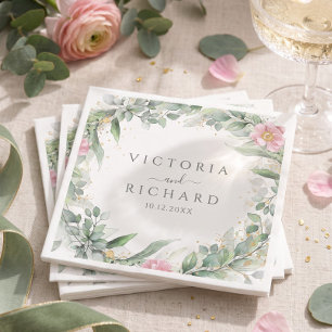 Elegant Eucalyptus Leaves Greenery Gold Wedding Napkin