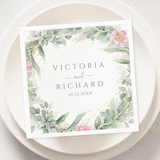 Elegant Eucalyptus Leaves Greenery Gold Wedding Napkin (Creator Uploaded)