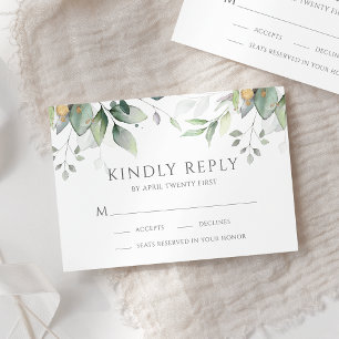 Elegant Eucalyptus Leaves Greenery Gold Wedding RSVP Card