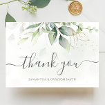 Elegant Eucalyptus Leaves Greenery Gold Wedding Thank You Card<br><div class="desc">Beautiful wedding Thank you cards featuring watercolor eucalyptus and gold leaves. Perfect choice for spring and summer weddings.</div>