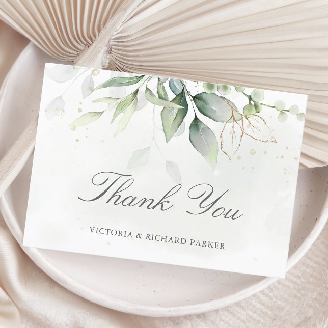 Elegant Eucalyptus Leaves Greenery Gold Wedding Thank You Card (Creator Uploaded)