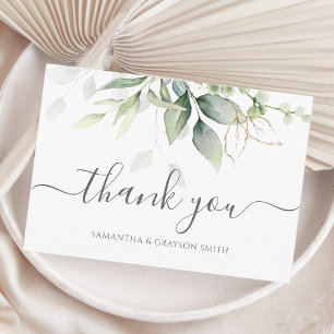 Elegant Eucalyptus Leaves Greenery Gold Wedding Thank You Card