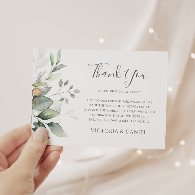 Elegant Eucalyptus Leaves Greenery Gold Wedding Thank You Card (Creator Uploaded)
