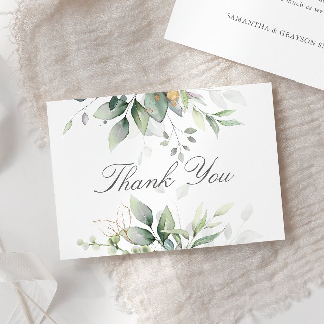 Elegant Eucalyptus Leaves Greenery Gold Wedding Thank You Card (Creator Uploaded)