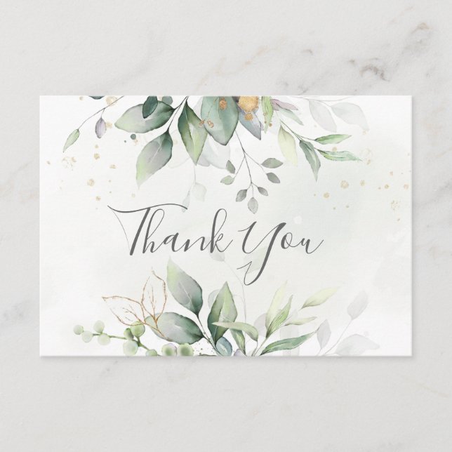 Elegant Eucalyptus Leaves Greenery Gold Wedding Thank You Card (Front)
