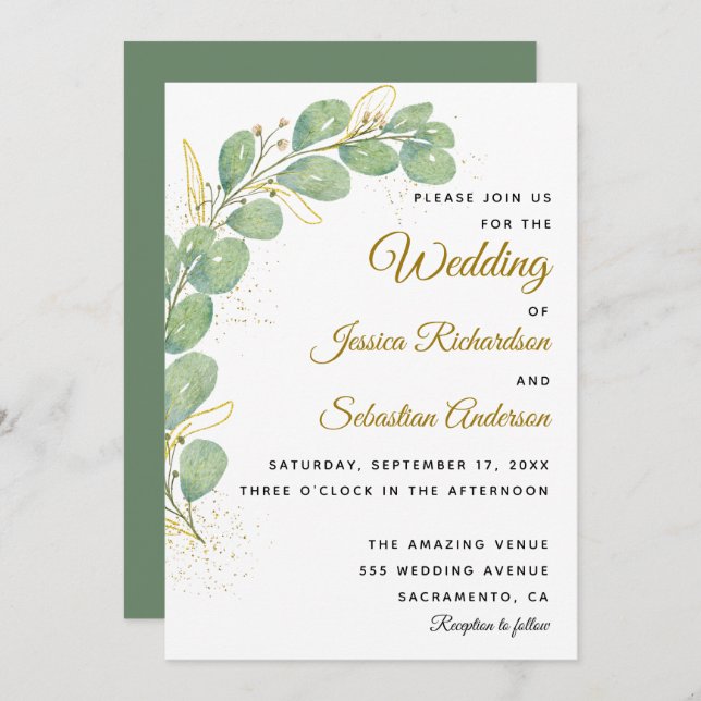 Elegant Eucalyptus Leaves Greenery Wedding  Invitation (Front/Back)