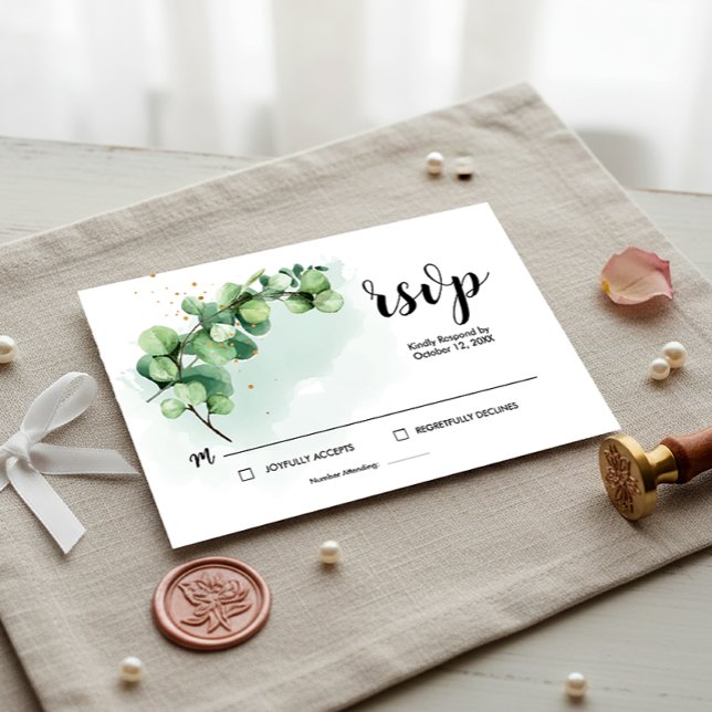 Elegant Eucalyptus Leaves Greenery Wedding RSVP (RSVP Card Wedding Eucalyptus Watercolor Elegant, Eucalyptus Invitation)