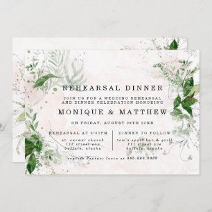 Elegant Eucalyptus Leaves Pink Rehearsal Dinner Invitation