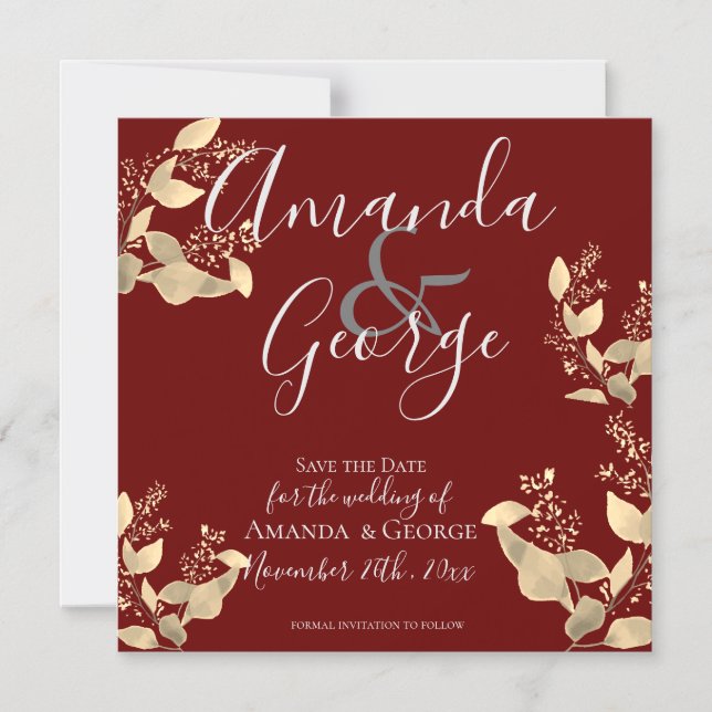 Elegant Eucalyptus Leaves Save The Date Magnetic Invitation (Front)