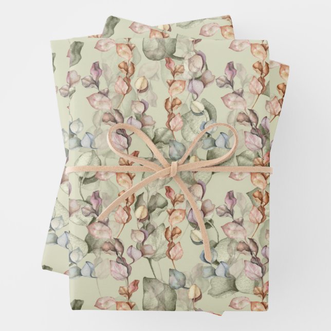 Elegant Eucalyptus Leaves Wrapping Paper Sheet (In situ)